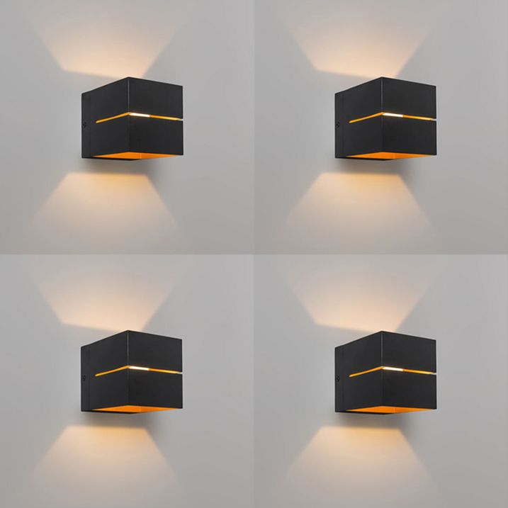 qazqa Set van 4 wandlampen zwart met goud 9 7 cm - Transfer Groove