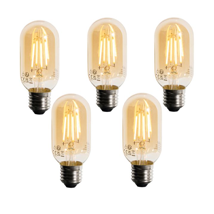 qazqa Set van 5 E27 dimbare LED goud T45 4W 300 lm 2200K