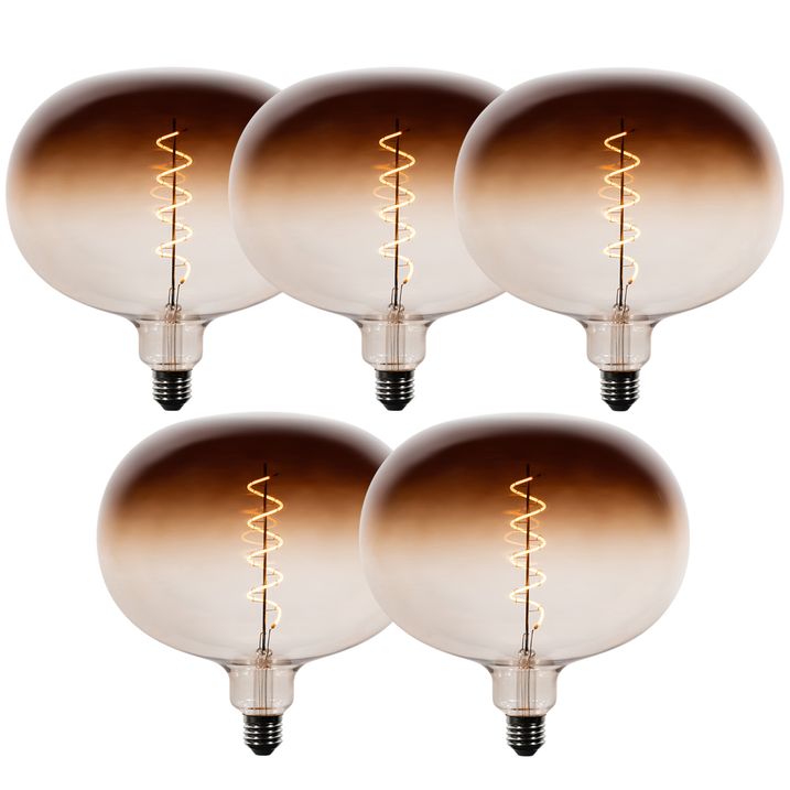 qazqa Set van 5 E27 dimbare LED lampen G220 bruin 4 9W 130 lm 1800K