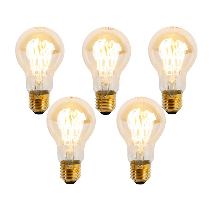 qazqa Set van 5 E27 dimbare LED spiraal lampen A60 goldline 4W 270 lm 2200K