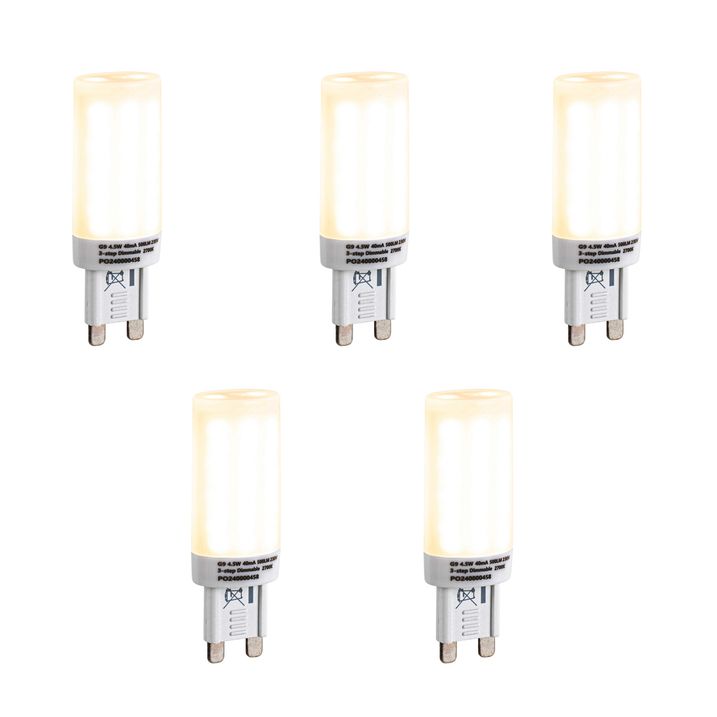 qazqa Set van 5 G9 3-staps dimbare LED lampen opaal 4.5W 500 lm 2700K