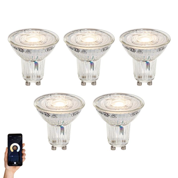 qazqa Set van 5 GU10 50mm dimbaar in Kelvin LED lampen helder 4.9W 400 lm 2200-3000K
