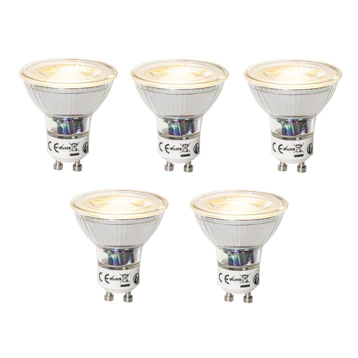 qazqa Set van 5 GU10 dimbare LED lampen 7W 600 lm 2700K