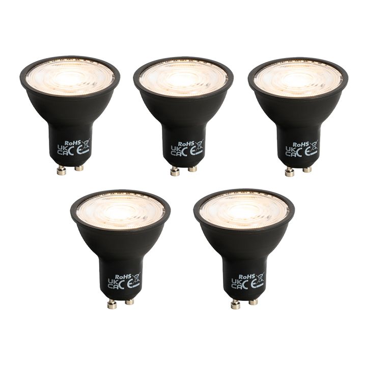 qazqa Set van 5 GU10 LED lamp zwart 7W 610 lm 3000K