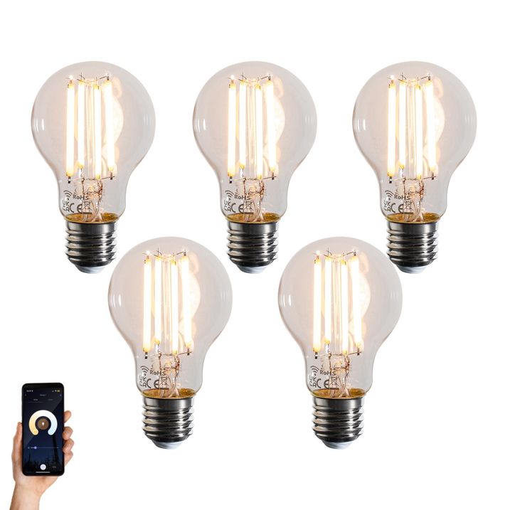 qazqa Set van 5 Smart E27 dimbaar in Kelvin LED lampen A60 helder 7W 806 lm 1800-3000K