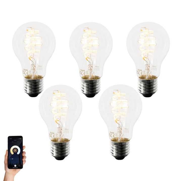 qazqa Set van 5 Smart E27 LED lamp A60 4 9W 380 lm 1800-3000K