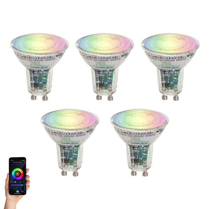 qazqa Set van 5 Smart GU10 50 LED lampen helder RGBW 4.5W 350 lm 2700-6000K