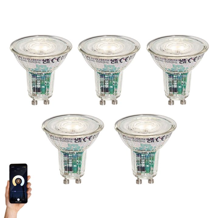 qazqa Set van 5 Smart GU10 50mm LED lampen helder 4.7W 345 lm 2200-4000K