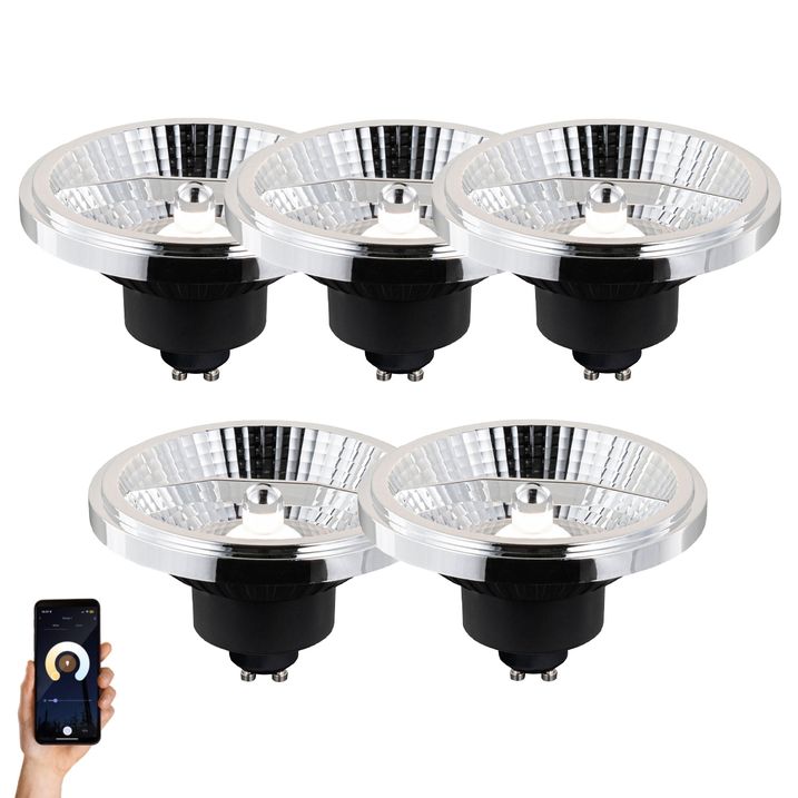 qazqa Set van 5 Smart GU10 dimbare LED lampen AR111 10W 800 lm 2200 - 6500K