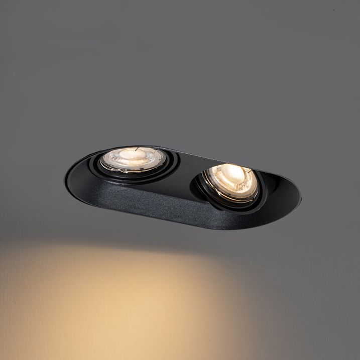 Qazqa Set Van 6 Afgeronde Inbouwspot Zwart GU10 50mm 2-lichts - Hubs