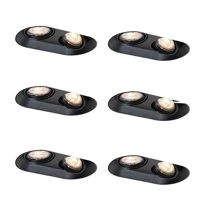 qazqa Set van 6 Afgeronde inbouwspot zwart GU10 50mm 2-lichts - Hubs qazqa Set van 6 Afgeronde inbouwspot zwart GU10 50mm 2-lichts - Hubs