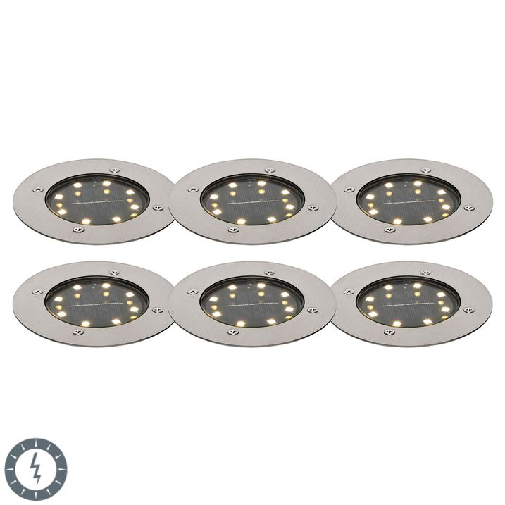 qazqa Set van 6 grondspots staal incl. LED IP65 Solar - Terry