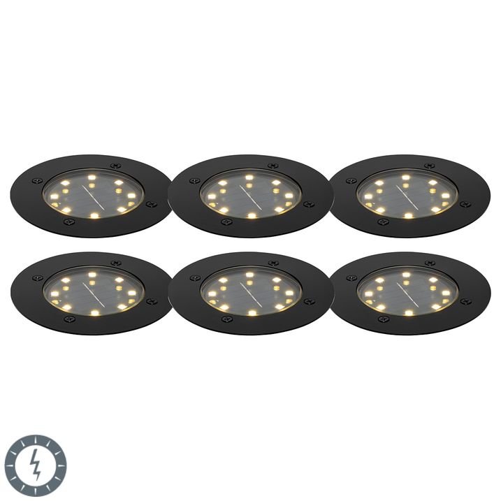 qazqa Set van 6 grondspots zwart incl. LED IP65 Solar - Terry