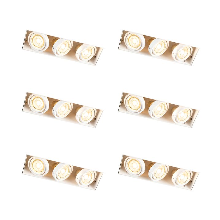 qazqa Set van 6 Inbouwspot wit draai- en kantelbaar trimless 3-lichts - Oneon