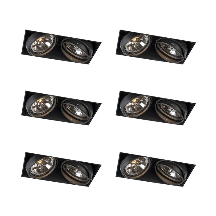 qazqa Set van 6 Inbouwspot zwart AR111 draai- en kantelbaar trimless 2-lichts - Oneon