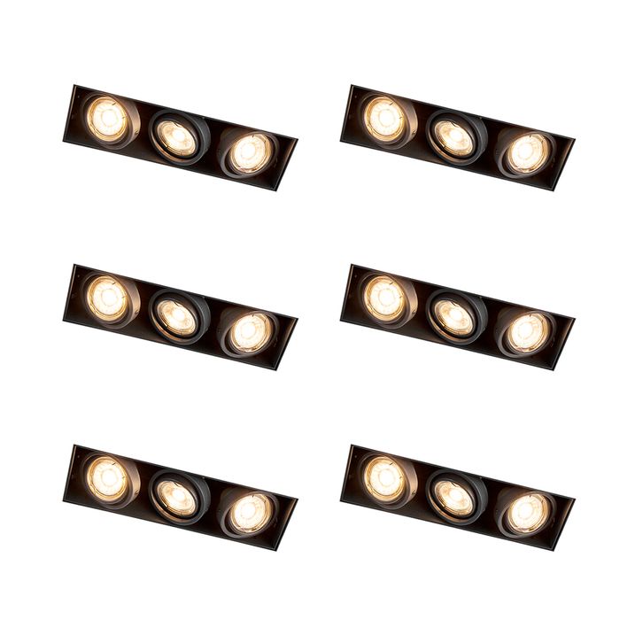 qazqa Set van 6 Inbouwspot zwart draai- en kantelbaar trimless 3-lichts - Oneon
