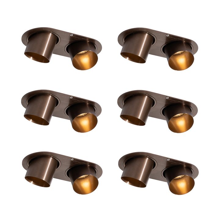 qazqa Set van 6 inbouwspots donkerbrons GU10 50mm 2-lichts - Installa