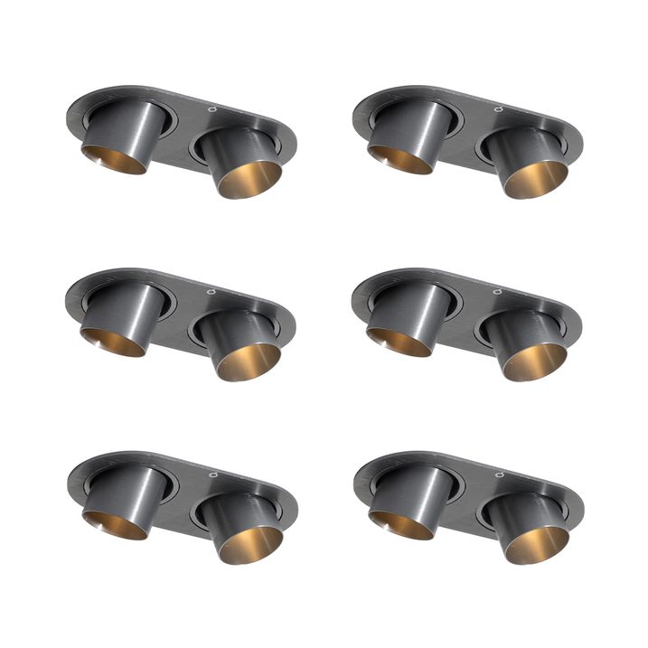 qazqa Set van 6 inbouwspots gunmetal GU10 35mm kantelbaar 2-lichts - Installa