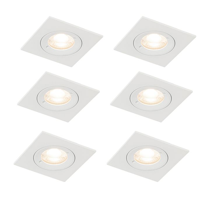 qazqa Set van 6 inbouwspots wit vierkant GU10 50mm IP44 - Xena