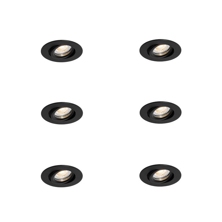 qazqa Set van 6 inbouwspots zwart kantelbaar 6 5cm incl. LED IP54 ultra slim - Pupil