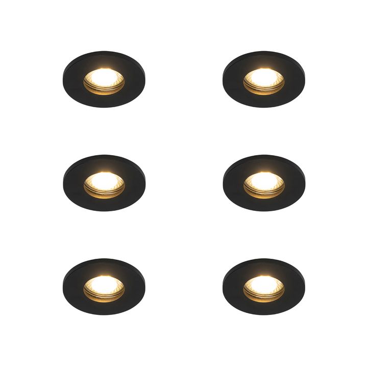 qazqa Set van 6 Moderne badkamer inbouwspot zwart - Shed