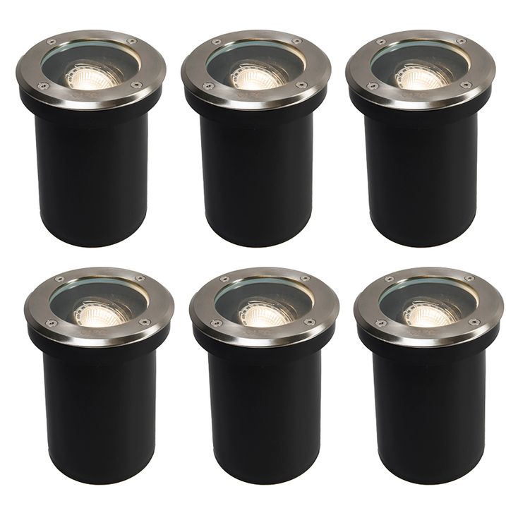 qazqa Set van 6 moderne buiten grondspot RVS IP65 verstelbaar - Delux