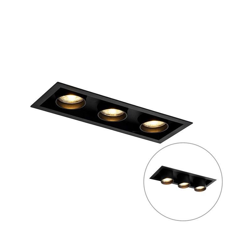Qazqa Set Van 6 Moderne Inbouwspot Zwart Verstelbaar 3-lichts - Roof