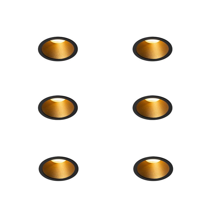 qazqa Set van 6 moderne inbouwspots zwart met goud GU10 35mm IP44 - Dept