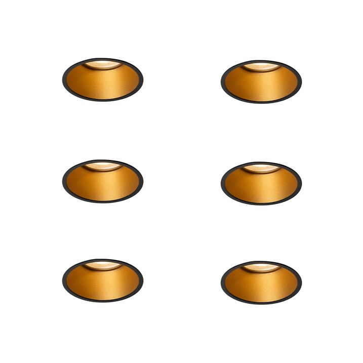 qazqa Set van 6 moderne inbouwspots zwart met goud GU10 50mm IP44 - Dept