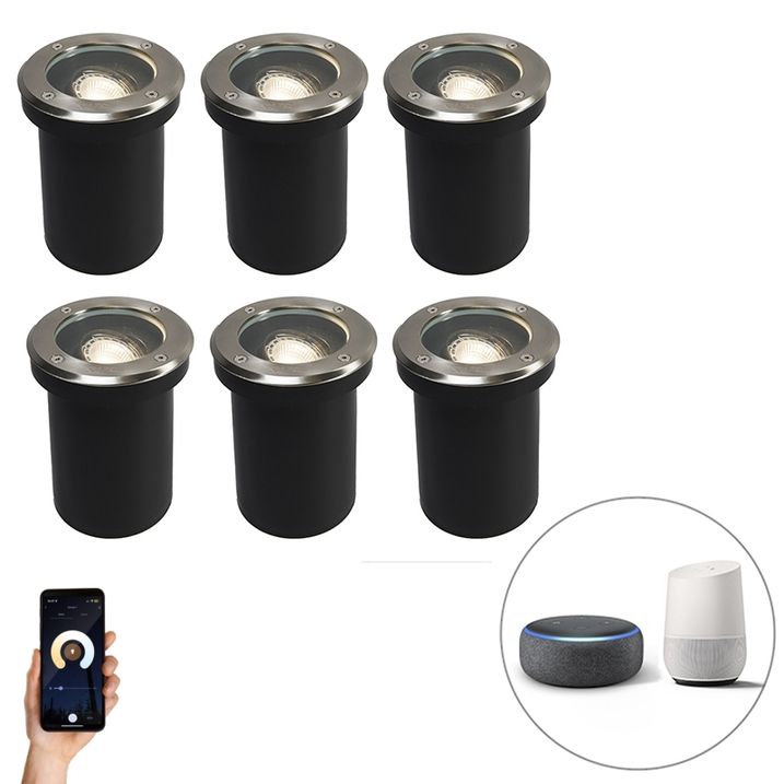 qazqa Set van 6 smart buiten grondspot verstelbaar incl. Wifi GU10 - Delux