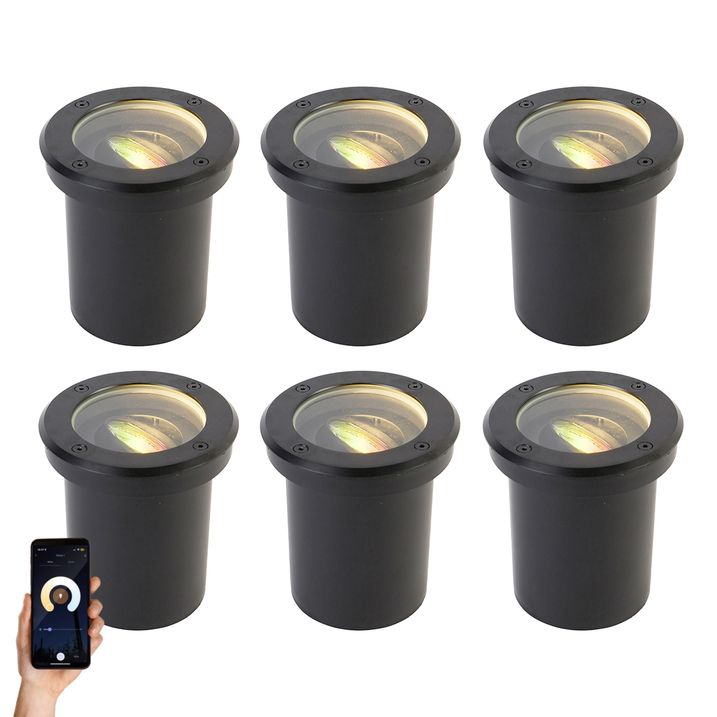 qazqa Set van 6 smart buiten grondspots zwart verstelbaar IP65 incl. Wifi GU10 - Delux
