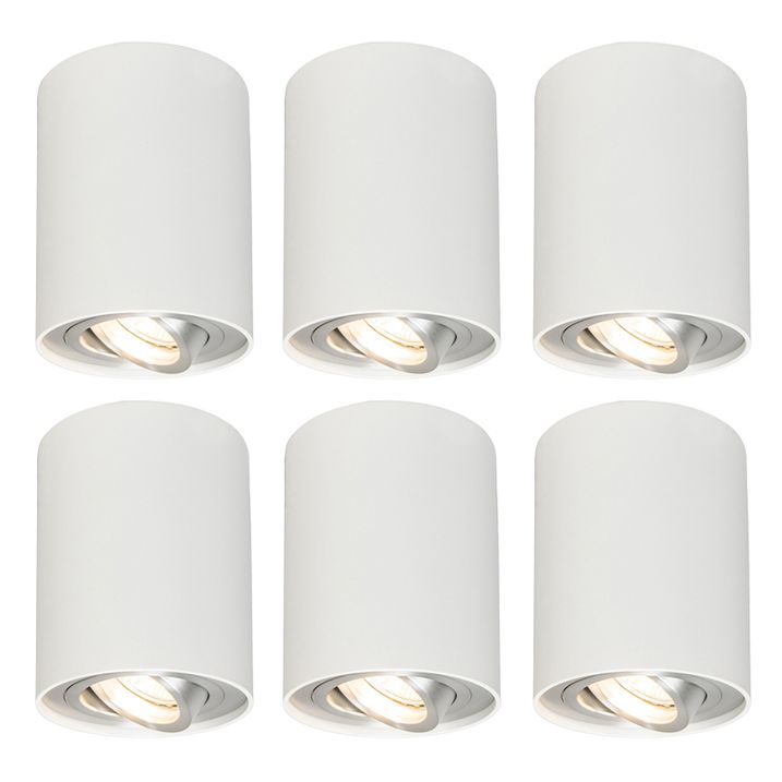 qazqa Set van 6 spots wit draai- en kantelbaar - Rondoo up