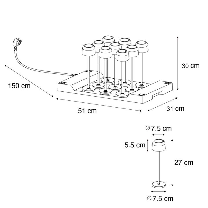 Qazqa Set Van 9 Tafellampen Mushroom Goud Incl. Laadstation - Raika