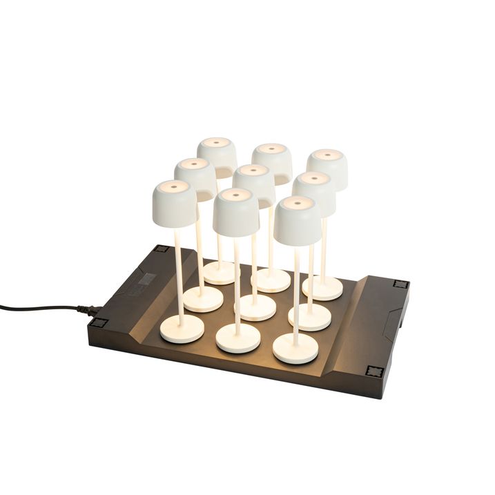 qazqa Set van 9 tafellampen mushroom off-white incl. laadstation - Raika