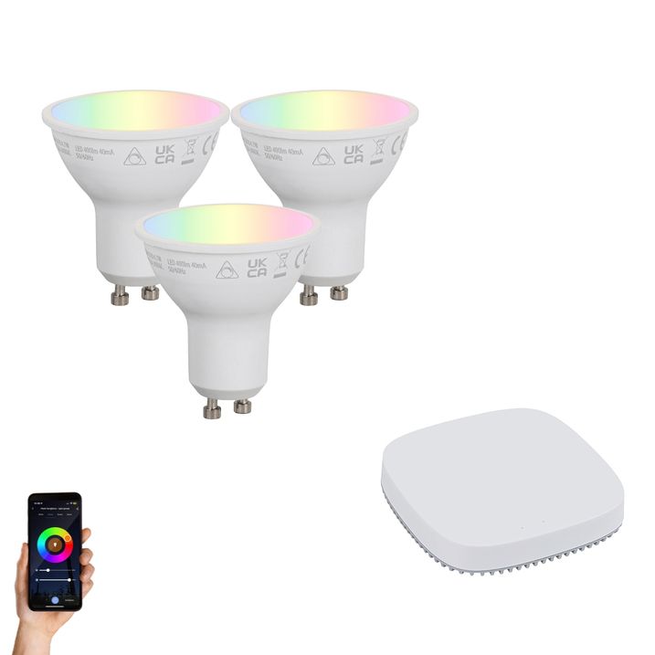 qazqa Set van smart GU10 dimbare LED lampen 4.7W 400 lm 2700K-6500K incl. Zigbee Smart Hub