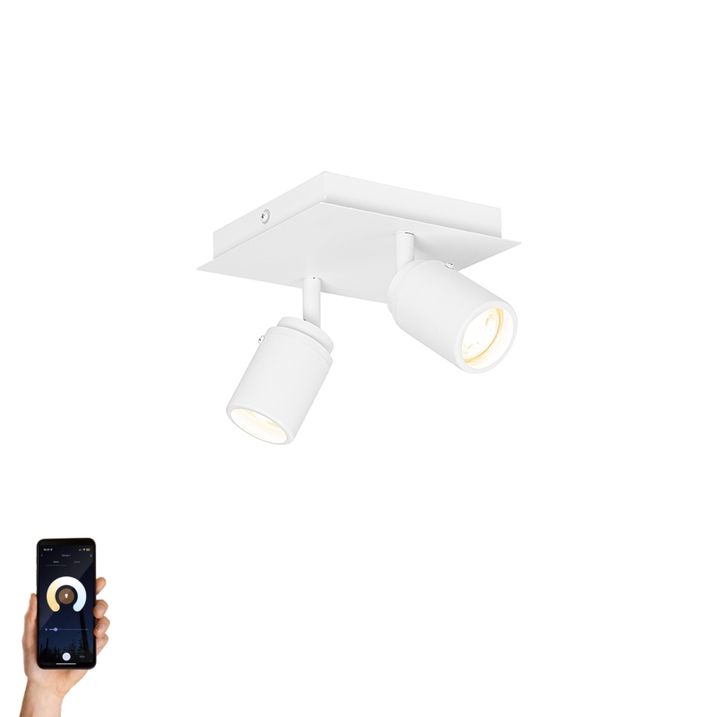 qazqa Smart badkamer spot wit vierkant 2-lichts IP44 incl. 2 Wifi GU10 50mm - Ducha
