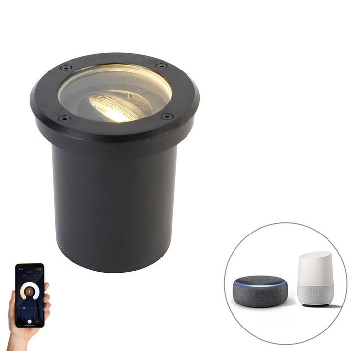 qazqa Smart buiten grondspot zwart verstelbaar incl. Wifi GU10 - Delux