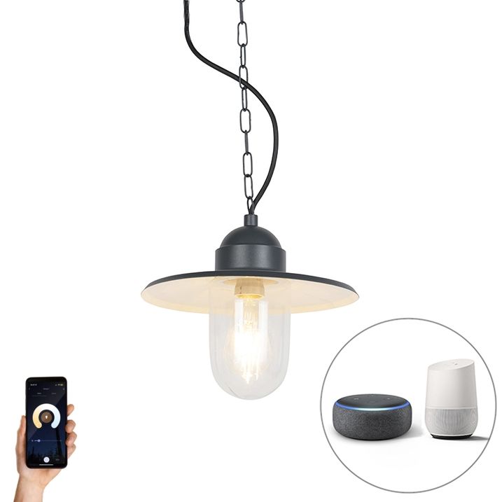 qazqa Smart buiten hanglamp antraciet IP44 incl. Wifi ST64 - Kansas grafiet