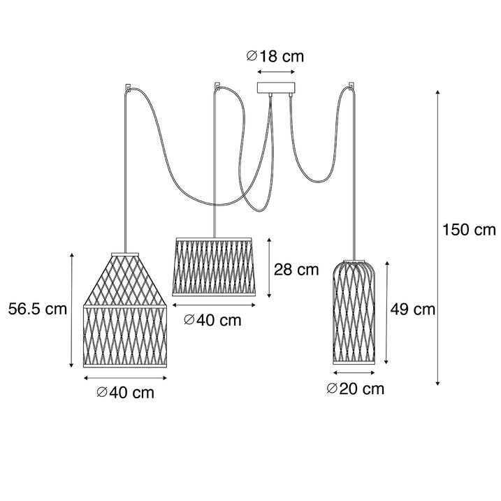 Qazqa Smart Buiten Hanglamp Rotan 3-lichts Incl. 3 Wifi G95 - Calamus