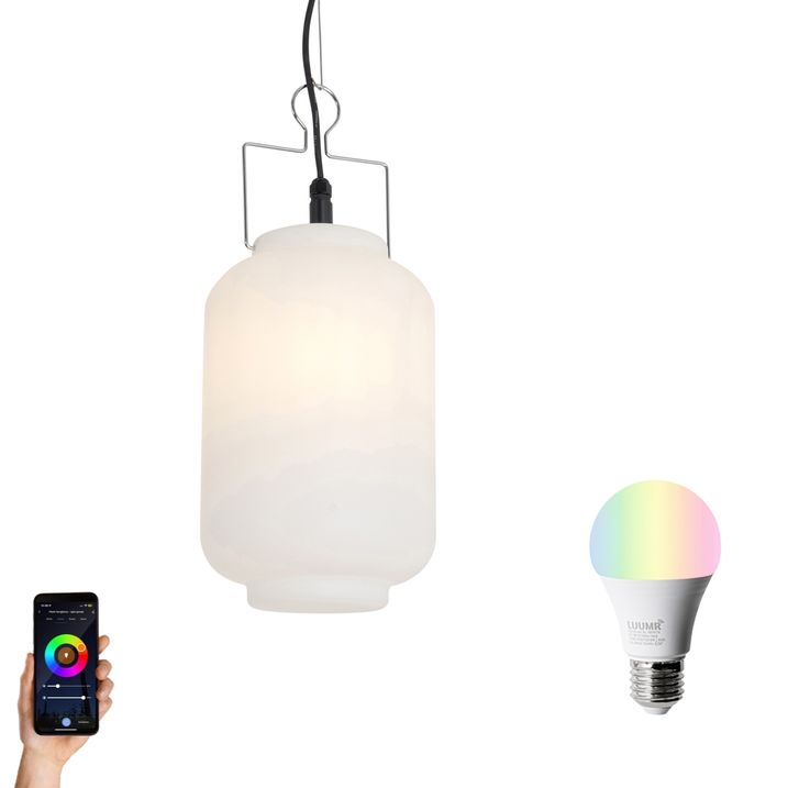 qazqa Smart buiten hanglamp wit 20cm incl. Wifi A60 - Pion