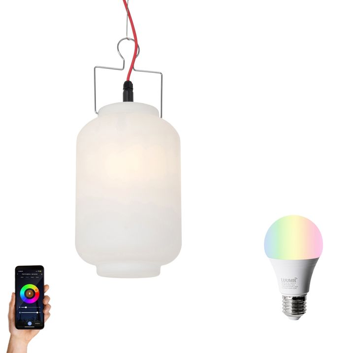 qazqa Smart buiten hanglamp wit 20cm met rode stekker incl. Wifi A60 - Pion