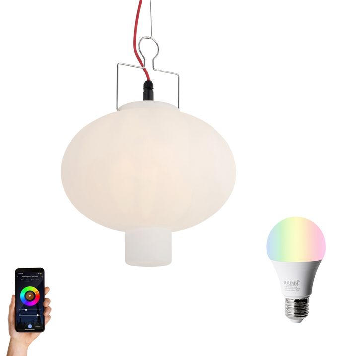qazqa Smart buiten hanglamp wit 35cm met rode stekker incl. Wifi A60 - Pion