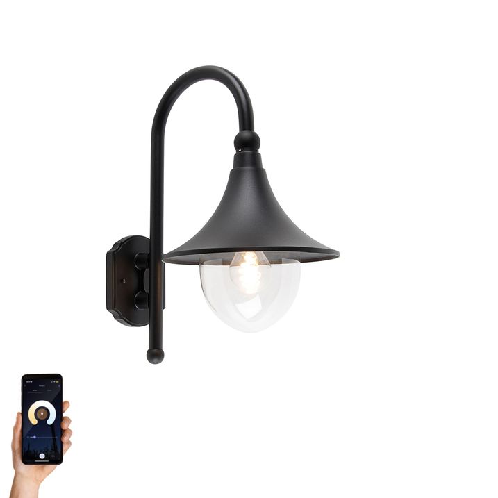 qazqa Smart buiten wandlamp zwart IP44 incl. Wifi A60 - Daphne
