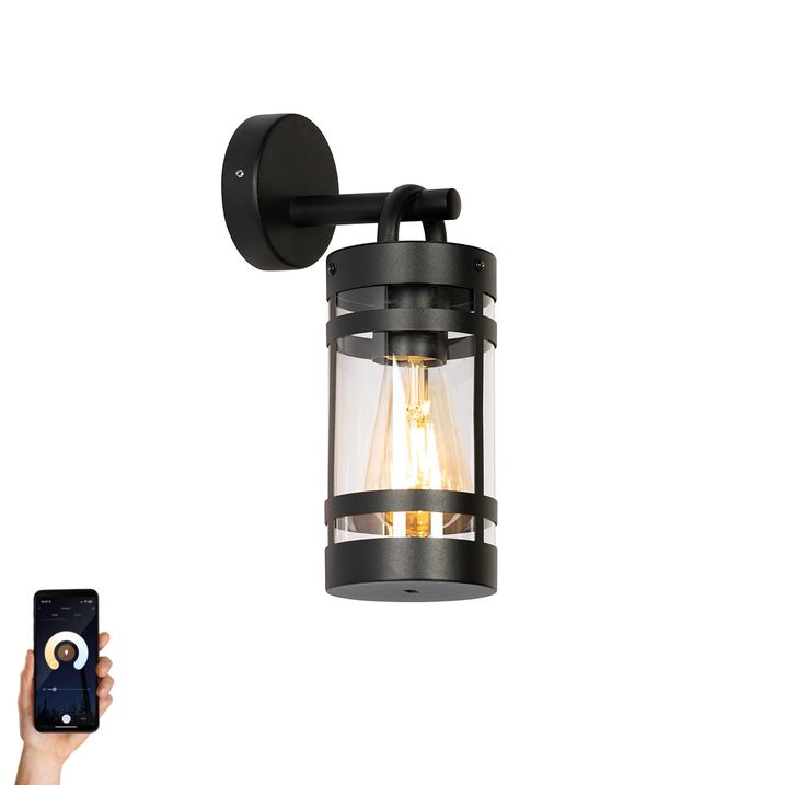 qazqa Smart buiten wandlamp zwart IP44 incl. Wifi A60 - Ruben