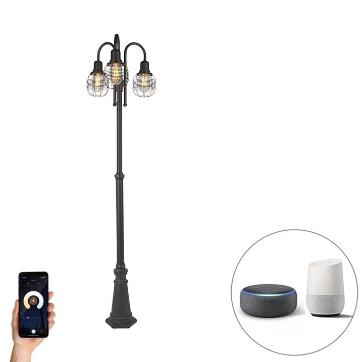 qazqa Smart buitenlamp zwart 3-lichts IP44 incl. Wifi ST64 - Guardado