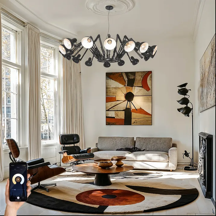 qazqa Smart hanglamp zwart 16-lichts verstelbaar incl. 16 Wifi A60 - Hobby Spinne