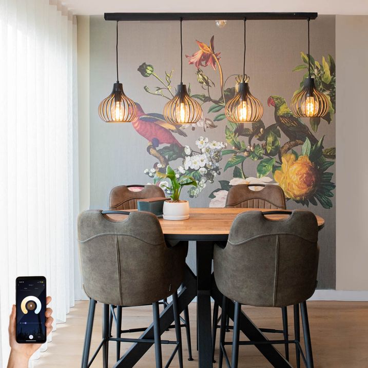 qazqa Smart hanglamp zwart 4-lichts incl. 4 Wifi G95 - Saffira