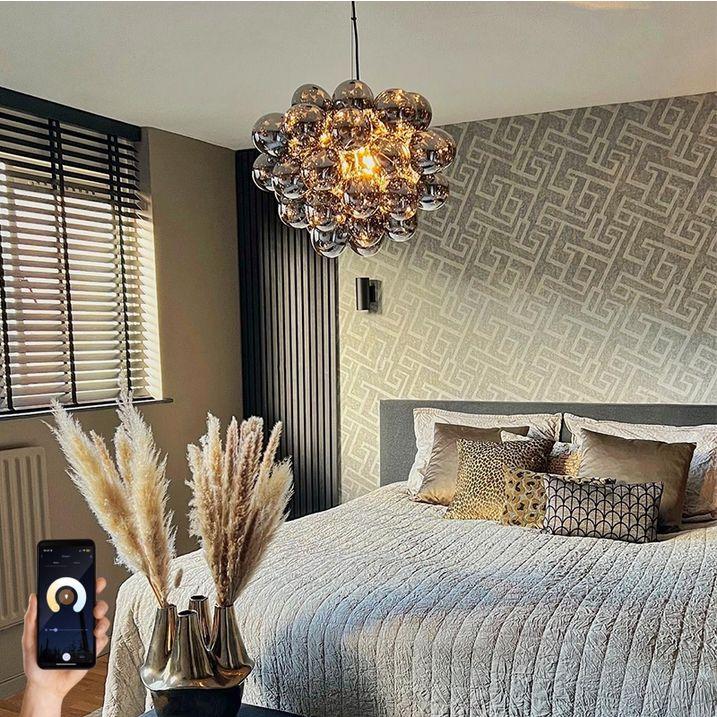 qazqa Smart hanglamp zwart met smoke glas 8-lichts rond incl. 8 Wifi G9 - Uvas