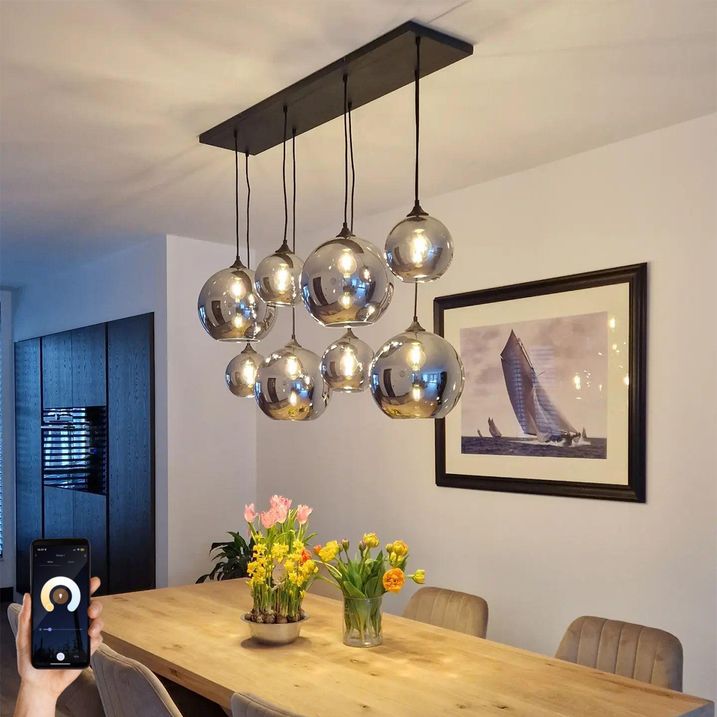 qazqa Smart hanglamp zwart met smoke glas incl. 8 Wifi G95 - Sandra qazqa Smart hanglamp zwart met smoke glas incl. 8 Wifi G95 - Sandra