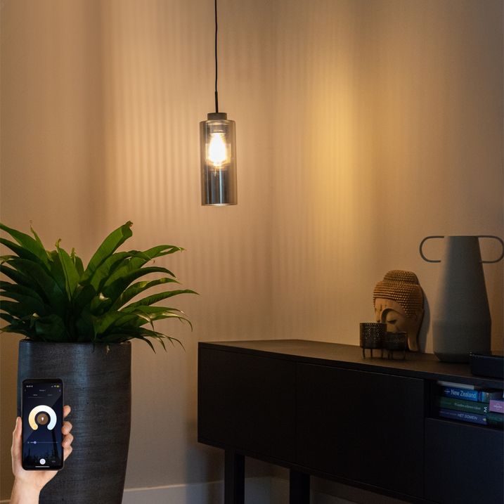 qazqa Smart hanglamp zwart met smoke glas incl. Wifi ST64 - Laura qazqa Smart hanglamp zwart met smoke glas incl. Wifi ST64 - Laura